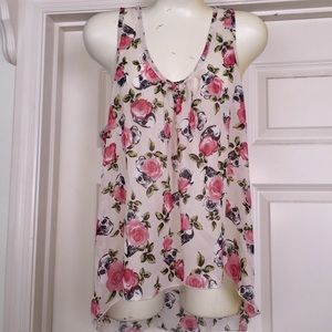 Flirty Rose & Skull Racerback V-Neck Top